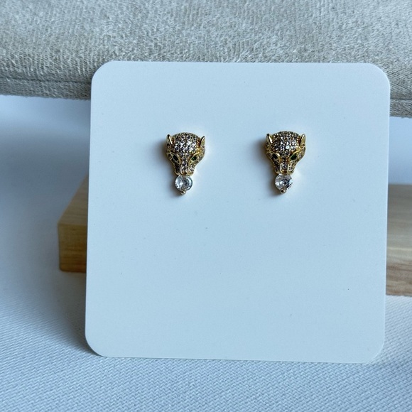 Elegant Gold and Silver Panther Stud Earrings - Picture 3 of 3
